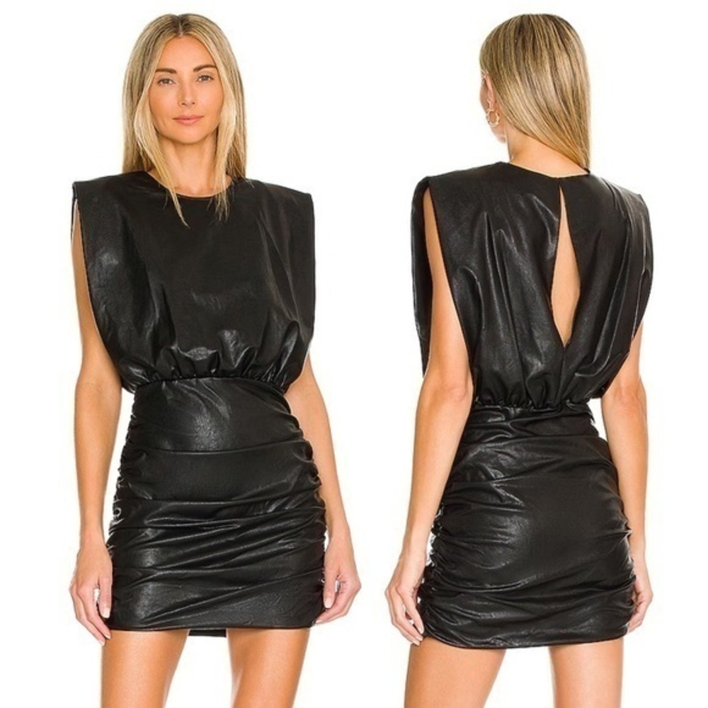 Amanda Uprichard Clifton Black Faux Leather Sleeveless Mini Dress M